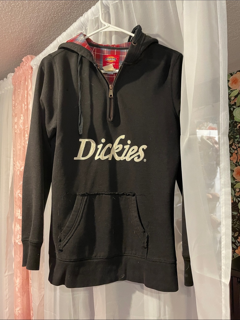 Dickies Black Hoodie with Red Plaid Lining